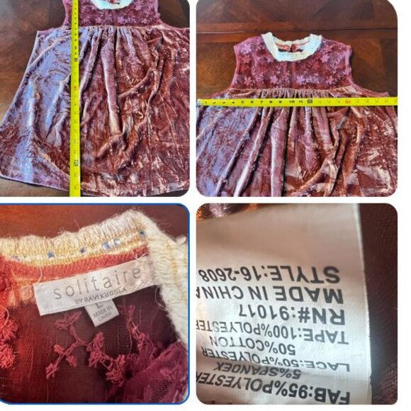 vtg Solitaire by‎ Ravi Khosla Velvet Lace Boho cottagecore  Top Sz L - Picture 3 of 14